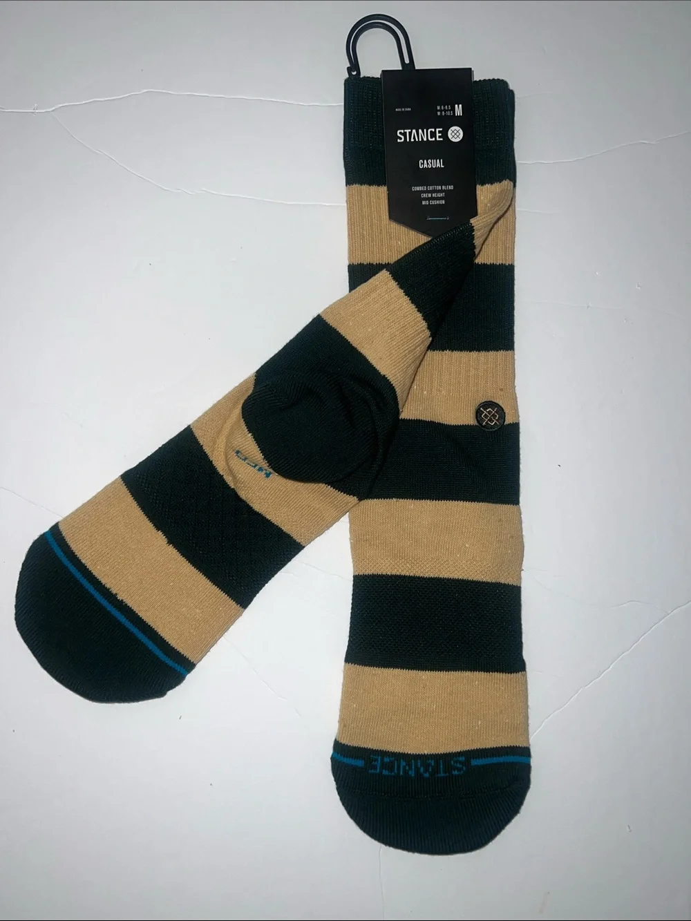 NWT STANCE Nep Stripe Crew Socks Green/Cream Medium Unisex